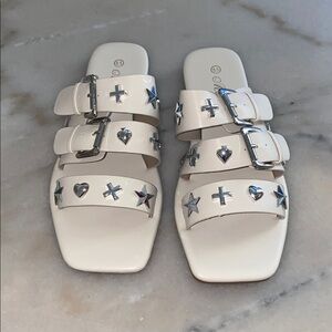 Stylish Cream Sandals with Silver Accents